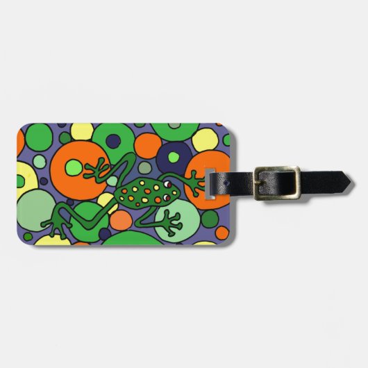 ファンキーなカエルおよび泡芸術のデザイン ラゲッジタグ (正面横)