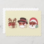 ファンキーなクリスマスの黒いサンタクロースとトナカイと雪だるま 招待状 (正面/裏面)