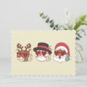 ファンキーなクリスマスの黒いサンタクロースとトナカイと雪だるま 招待状 (スタンド正面)