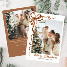 ファンキーなクリスマス ベージュ ボーホー ボウ リボン 2 フォト シーズンカード