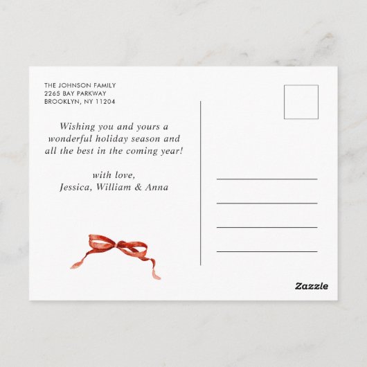 ファンキーなクリスマス ボホ 赤いリボン写真 ポストカード (裏面)