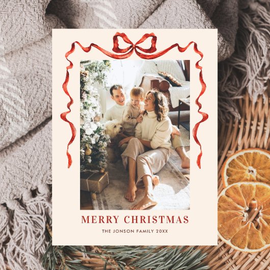 ファンキーなクリスマス ボホ 赤いリボン写真 ポストカード