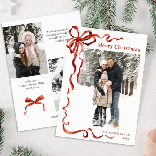 ファンキーなクリスマス ボホ 赤いリボン 3枚の写真 シーズンカード