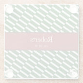 ファンキーなグリーンパターン ファミリー ネーム  そして モダンな年 ガラスコースター (裏面)