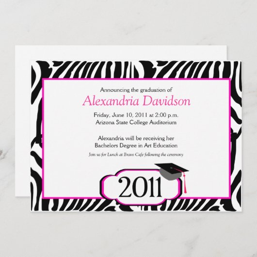 ファンキーなシマウマのストライプ5x7の卒業の発表 招待状 (正面/裏面)