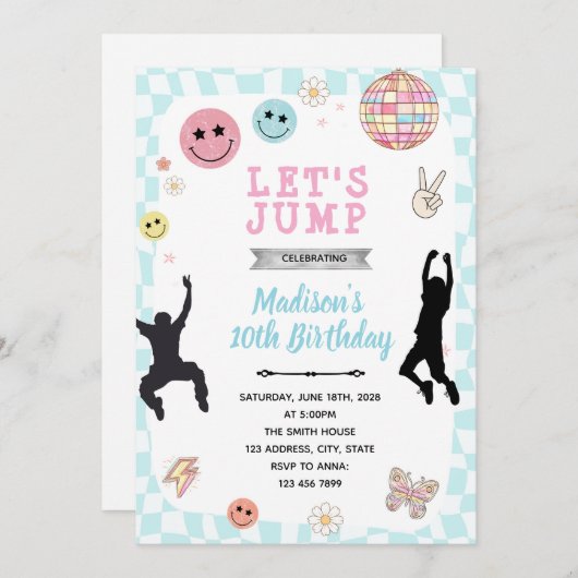 ファンキーなジャンプバースデーパーティーの招待状 招待状 (正面/裏面)