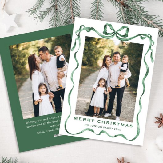 ファンキーなセージグリーンのクリスマスリボン2枚の写真 シーズンカード