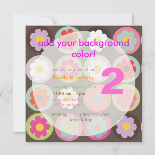 ファンキーなデイジー/ブライトな60年代の誕生日パーティー 招待状 (正面)