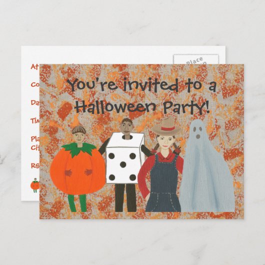 ファンキーなハロウィーンの衣装パーティーの招待状 インビテーションポストカード (正面/裏面)