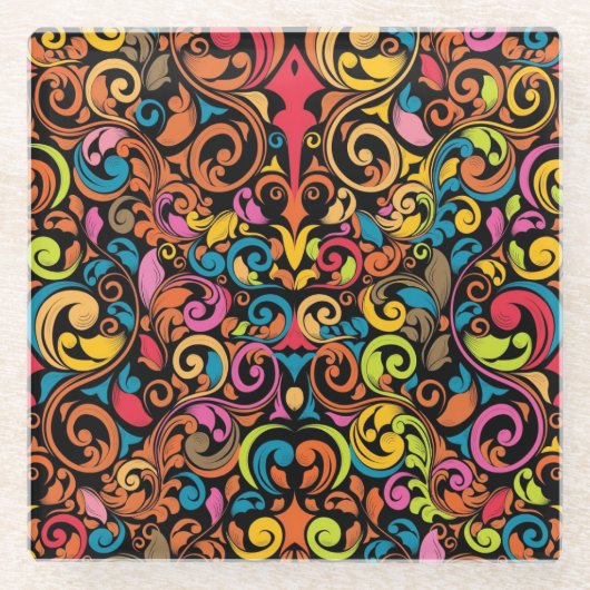 ファンキーなパターン ガラスコースター (正面)