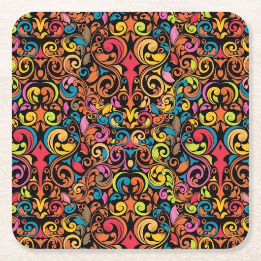 ファンキーなパターン スクエアペーパーコースター (正面)