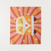 ファンキーなヒッピーのバン ピンク＆オレンジ 60年代レトロ タペストリー (正面)