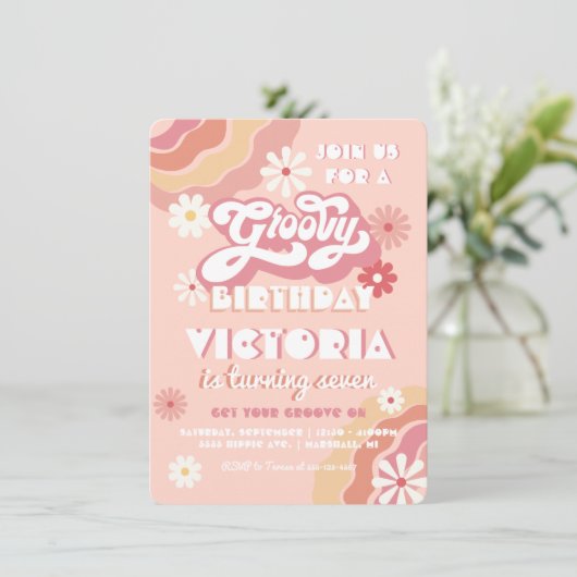 ファンキーなヒッピーの花の誕生日パーティー 招待状 (スタンド正面)