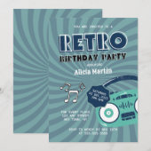 ファンキーなヒッピーの70年代レトロミュージックバースデーパーティー 招待状 (正面/裏面)