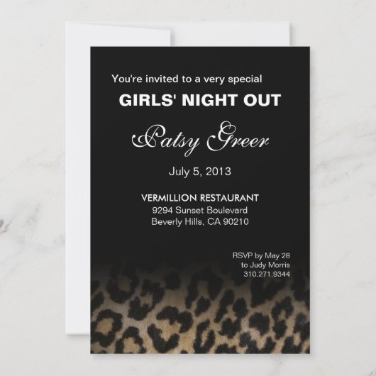 ファンキーなヒョウ柄ステレオの女の子の夜の集まり 招待状 (裏面)