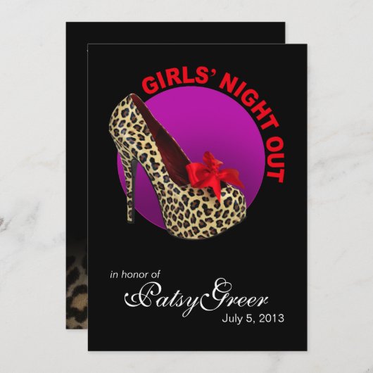 ファンキーなヒョウ柄ステレオの女の子の夜の集まり 招待状 (正面/裏面)