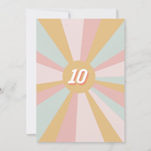 ファンキーなピースアウトレトロシングルディジット10歳の誕生日 招待状 (裏面)