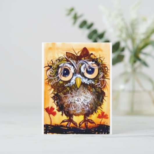 ファンキーなフクロウの女の子 ポストカード (スタンド正面)