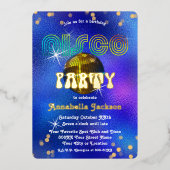 ファンキーなブルーのディスコパーティの虹と金 箔招待状 (正面)