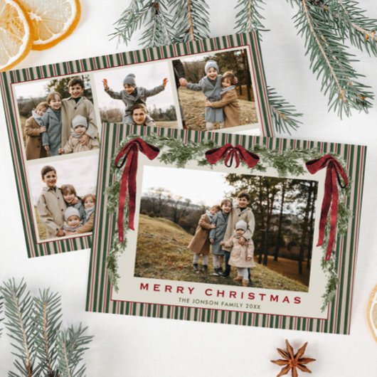 ファンキーなベルベットのクリスマス ボホ 赤いリボン 6 枚の写真 シーズンカード