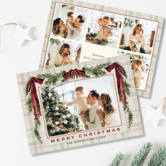 ファンキーなベルベットのクリスマス ボホ 赤いリボン 6 枚の写真 シーズンカード