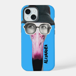 ファンキーなメガネのフラミンゴ ユニークな動物 iPhone 15ケース