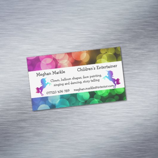 ファンキーなユニコーンの虹の子供のパーティーの芸能人 マグネット名刺 (インサイチュ)