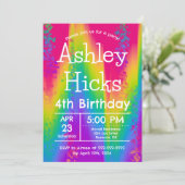 ファンキーなレインボータイダイ子供の誕生日パーティー 招待状 (スタンド正面)