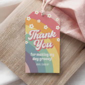 ファンキーなレトロ70年代虹色デイジー誕生日 ギフトタグ