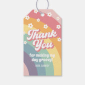 ファンキーなレトロ70年代虹色デイジー誕生日 ギフトタグ (正面)