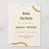 ファンキーなレトロ タイポグラフィー & レインボー ストライプ 60年代 70年代 セーブザデート (裏面)