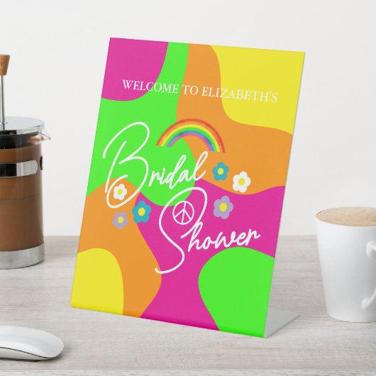 ファンキーなレトロ ブライダルシャワー 台座サイン (インサイチュ)