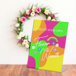 ファンキーなレトロ ブライダルシャワー 花の花輪 台座サイン