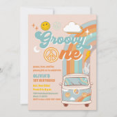 ファンキーなレトロ 1歳誕生日パーティー招待状 招待状 (正面)