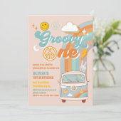 ファンキーなレトロ 1歳誕生日パーティー招待状 招待状 (スタンド正面)