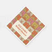 ファンキーなヴィンテージオレンジ花柄のウェディングシャワー名 スタンダードランチョンナプキン (角)