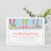 ファンキーな女の子のアイススケートの誕生会 招待状 (スタンド正面)