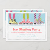 ファンキーな女の子のアイススケートの誕生会 招待状 (正面/裏面)