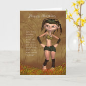 ファンキーな小妖精や小人が付いているバースデー・カード-モダンなデザインカード カード (黄色い花)