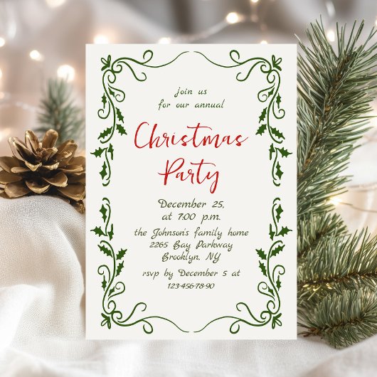 ファンキーな手描きのクリスマス・ホリデーパーティ 招待状