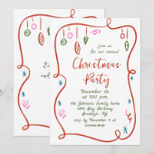 ファンキーな手描きのクリスマス・ホリデーパーティ 招待状 (正面/裏面)