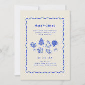 ファンキーな手描きの奇想天外でオシャレなカラフルなウェディング 招待状 (正面)