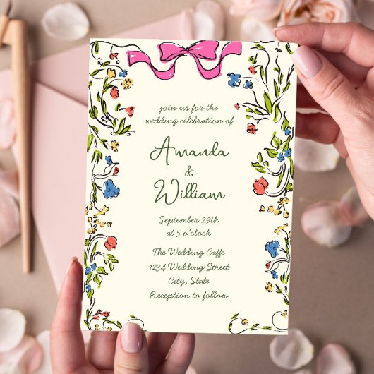 ファンキーな手描き落書きレトロウェディング 招待状