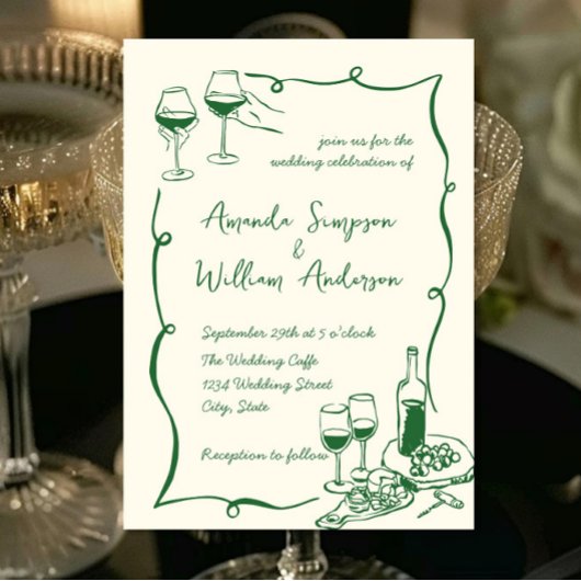 ファンキーな手描き落書きレトロウェディング 招待状