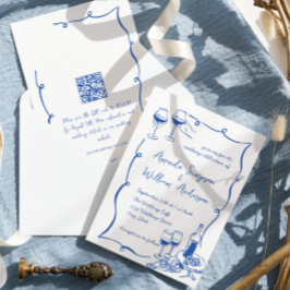 ファンキーな手描き落書きレトロ結婚式QRコード 招待状