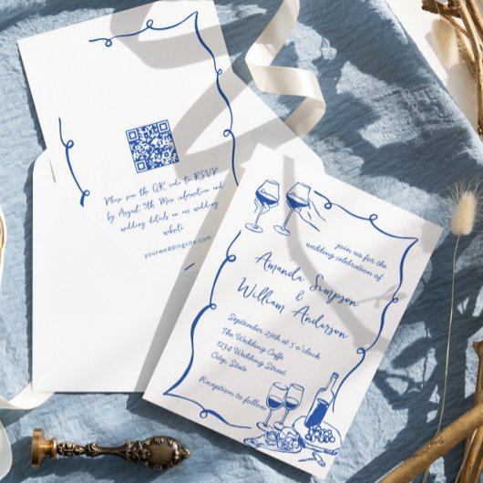 ファンキーな手描き落書きレトロ結婚式QRコード 招待状