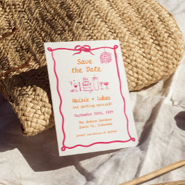 ファンキーな手書きの波線ボーダー ディスコ セーブ・ザ・デート 招待状