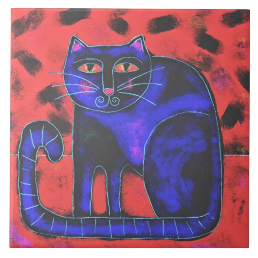 ファンキーな抽象猫絵画 タイル (正面)