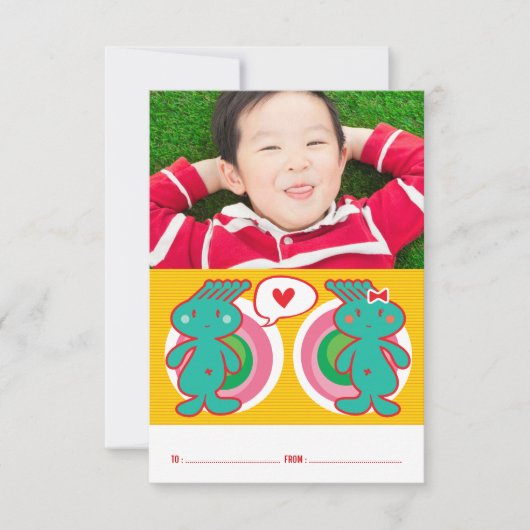 ファンキーな教室の子供たちのバレンタインデー 招待状 (正面)