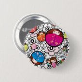 ファンキーな日本人のKokeshiの人形ボタン 缶バッジ (正面&裏面)